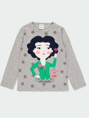 Grey Long-Sleeve Kids Tee with Green Graphic